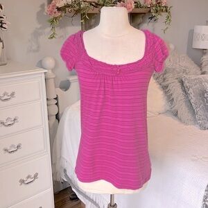 BabyDoll Romantic Dolled Up Retro Pink Knit Top Short Sleeve
